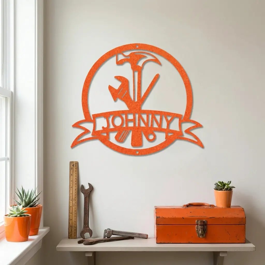 Personalized Tool Metal Wall Art Custom Name Sign Hammer Tools Decor Handyman Gift Workshop Garage Wall Decor Carpenter Gift Idea