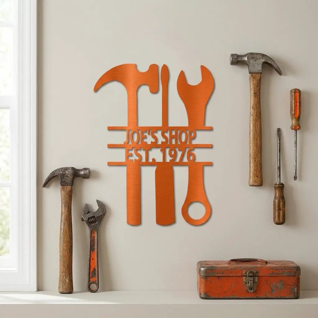 Personalized Tool Metal Wall Art, Custom Garage Workshop Sign, Mechanic Shop Sign, Handyman Wall Decor,