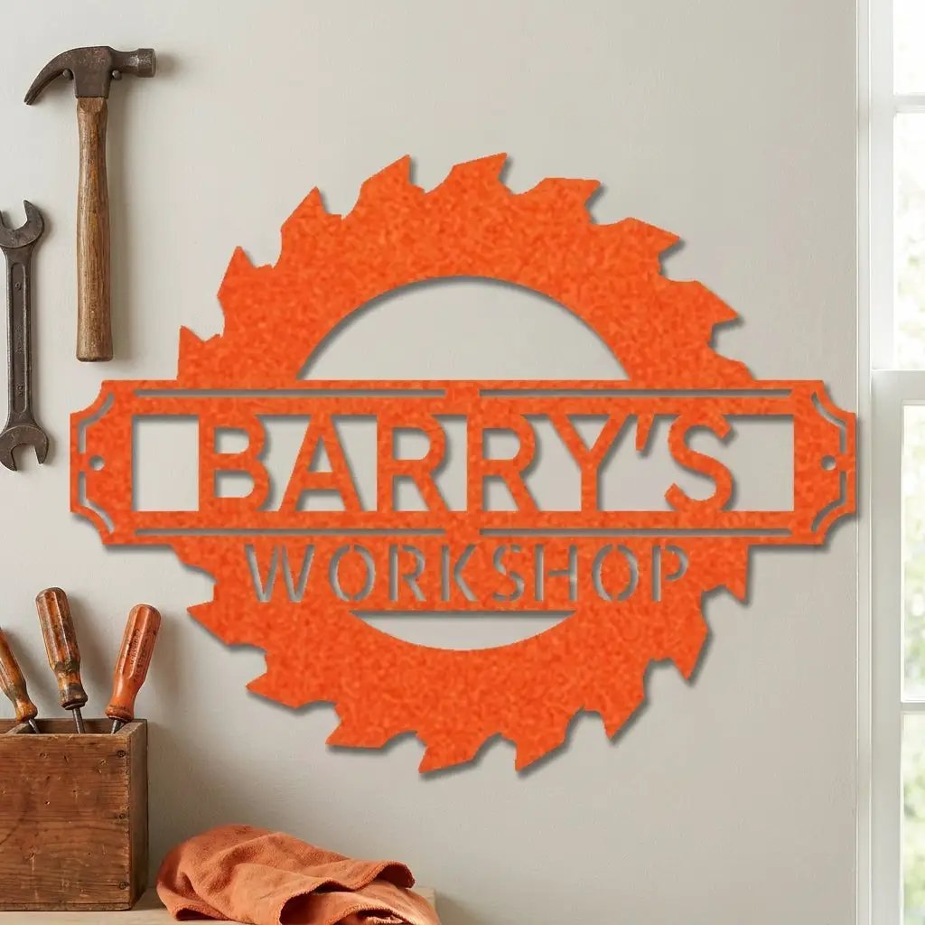 Workshop Personalized Metal Sign, Custom Saw Blade Sign, Garage Wall Decor