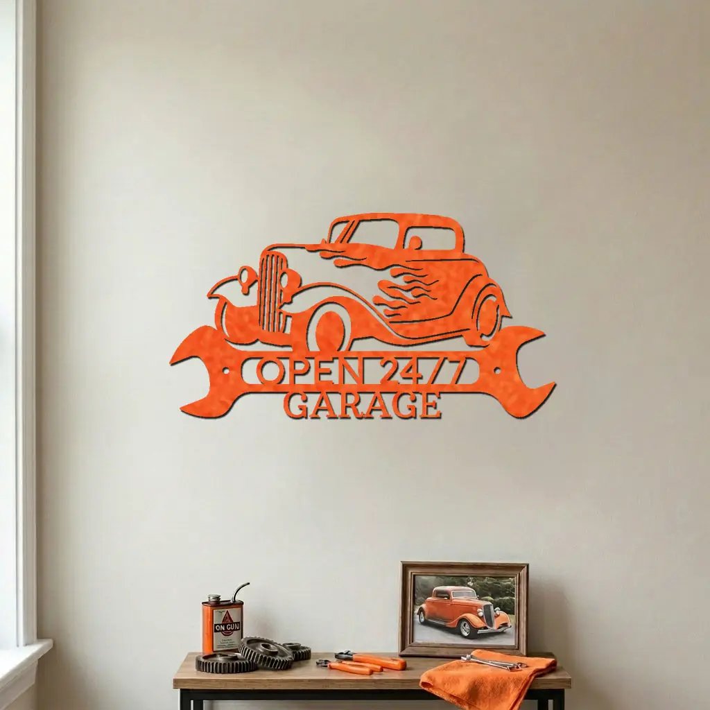 Personalized Hot Rod Metal Sign – Custom Garage Sign – Classic Car Wall Art – Gift for Dad