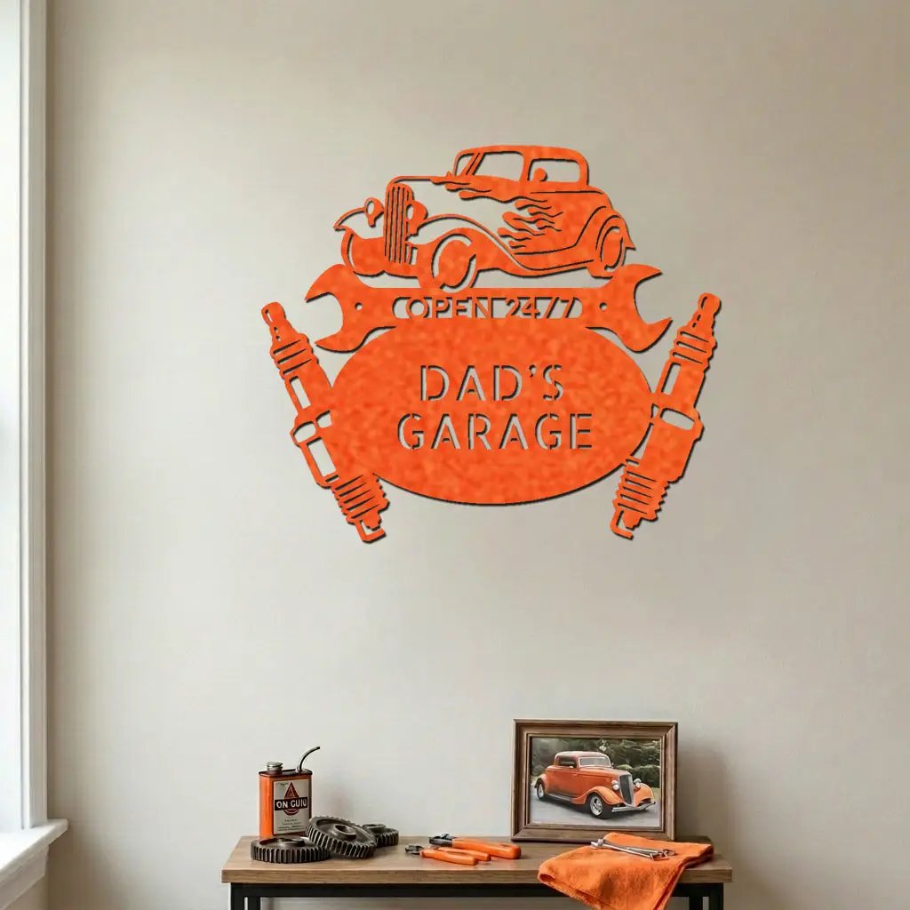 Personalized Hot Rod Metal Sign – Custom Car Garage Sign – Classic Car Wall Art – Mechanic Decor – Custom Name Garage Sign