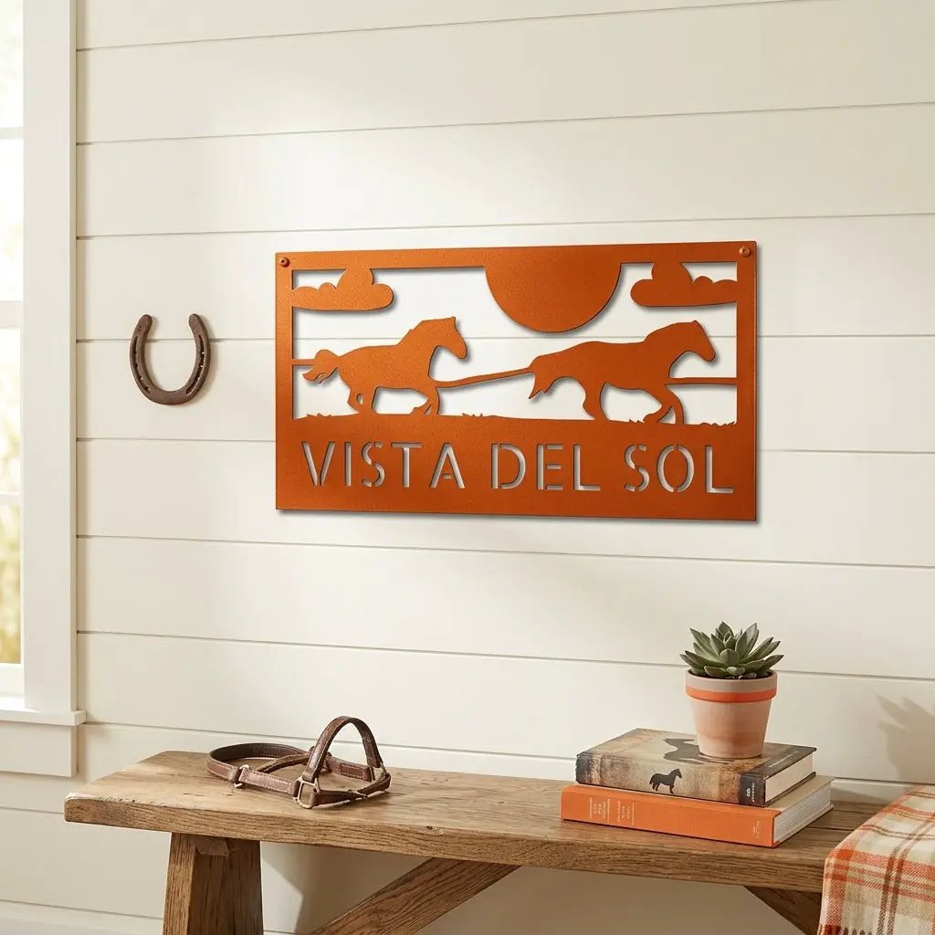 Racing Horses Monogram Personalized Indoor Outdoor Steel Wall Sign Art