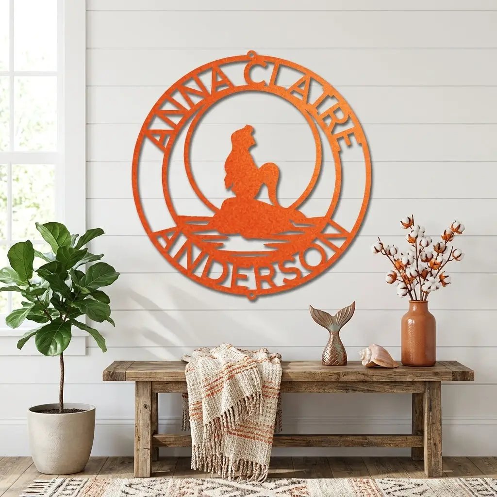 Personalized Mermaid Metal Wall Art Sign – Custom Name Steel Wall Decor for Girls Room – Ocean Themed Nursery and Bedroom Decor