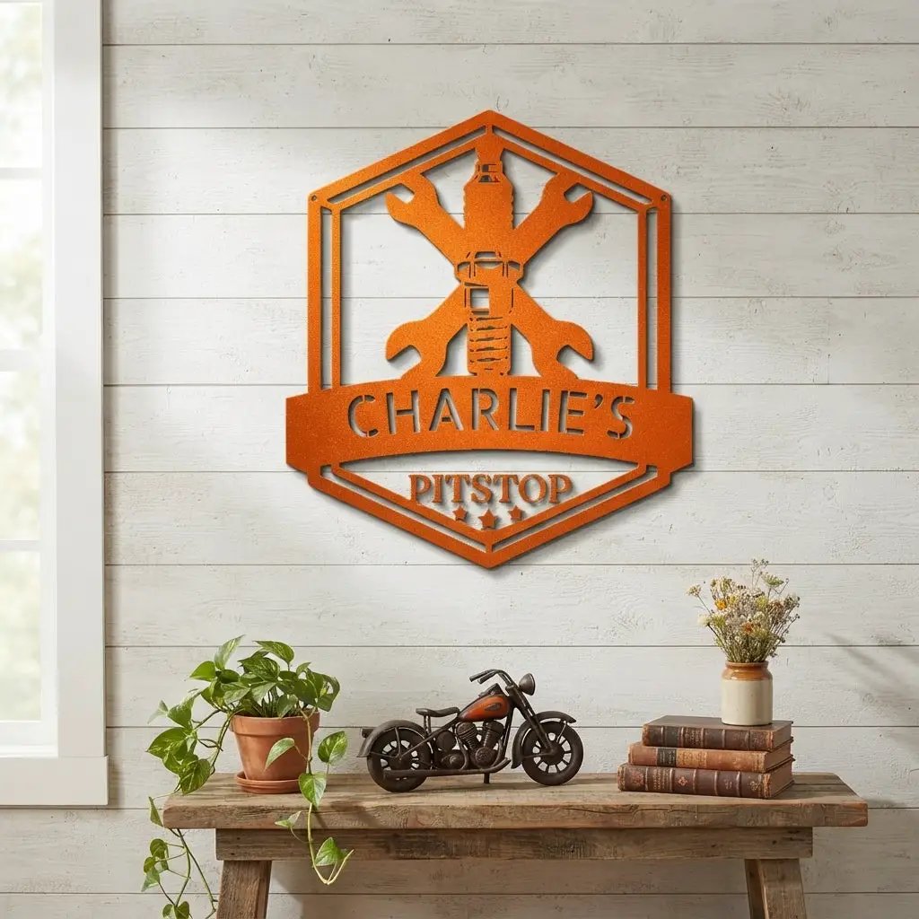 Personalized Mechanic Garage Metal Wall Art | Custom Garage Name Sign | Auto Repair Shop Decor | Wrench Metal Sign | Made in USA