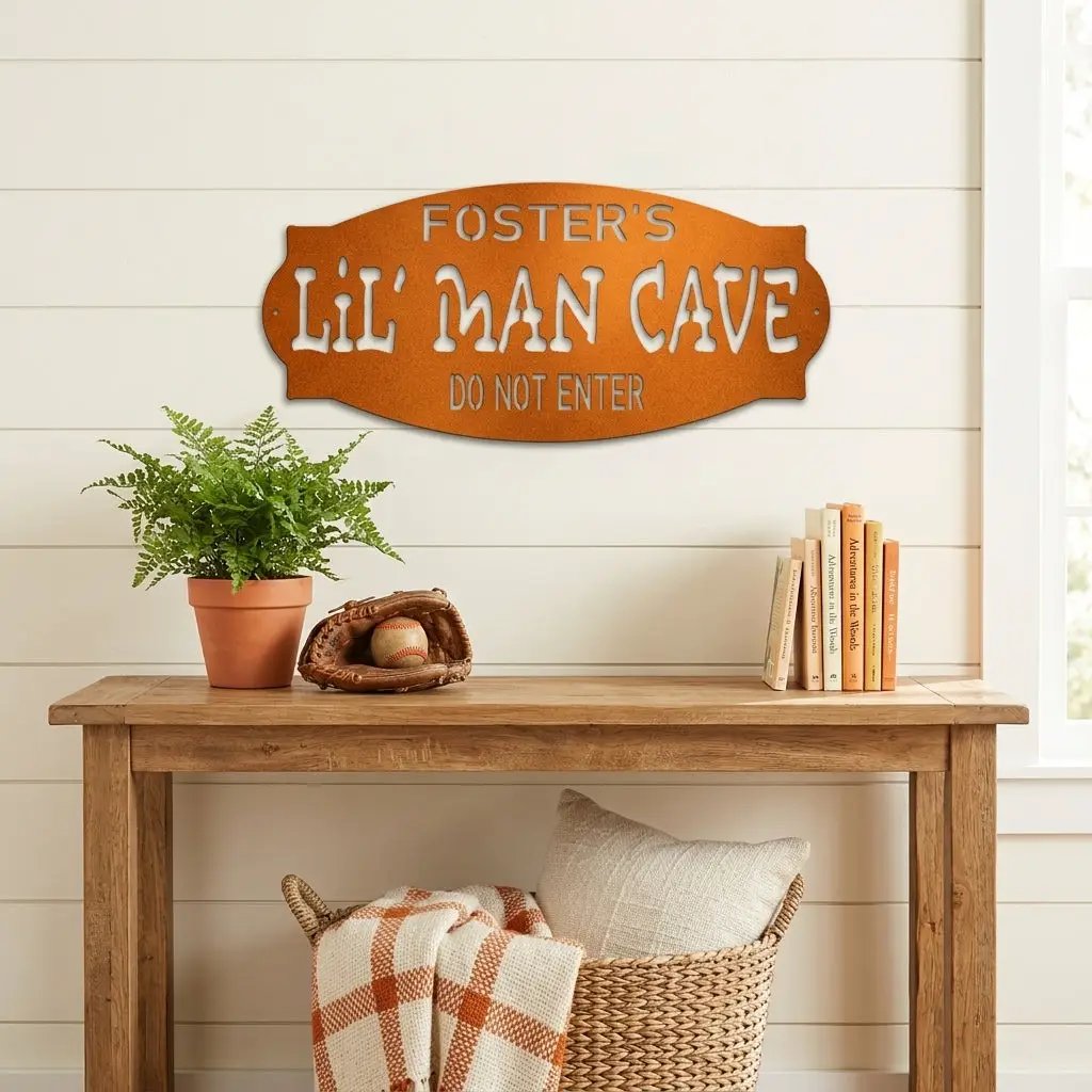 Lil Man Cave Personalized Name Indoor Outdoor Steel Wall Sign Metal Art Boy Room Decoration