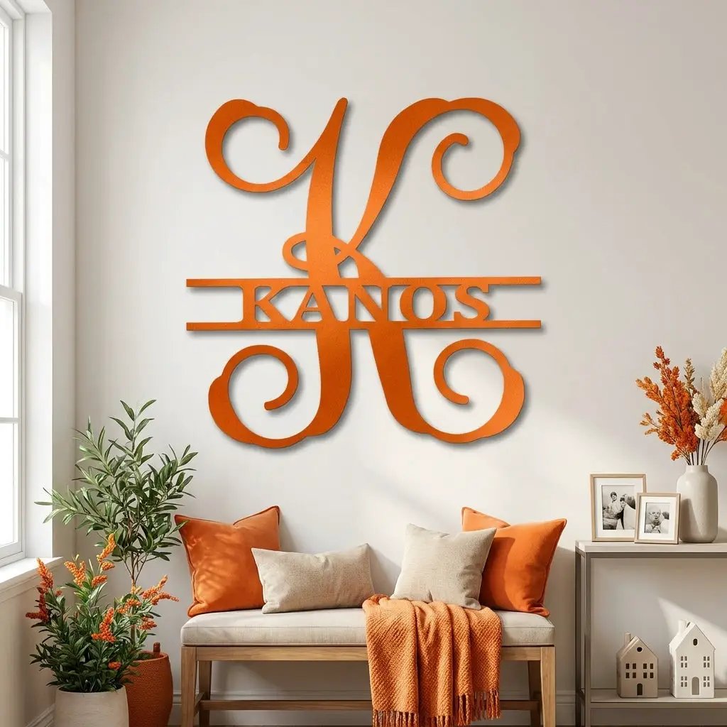 Family Name and Initial Personalized Metal Art Wall Sign