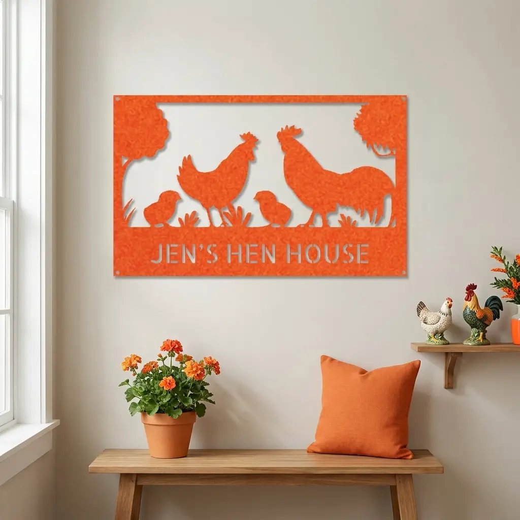 Personalized Chicken Coop Metal Sign | Custom Hen House Farmhouse Wall Decor | Chicken Family Metal Art