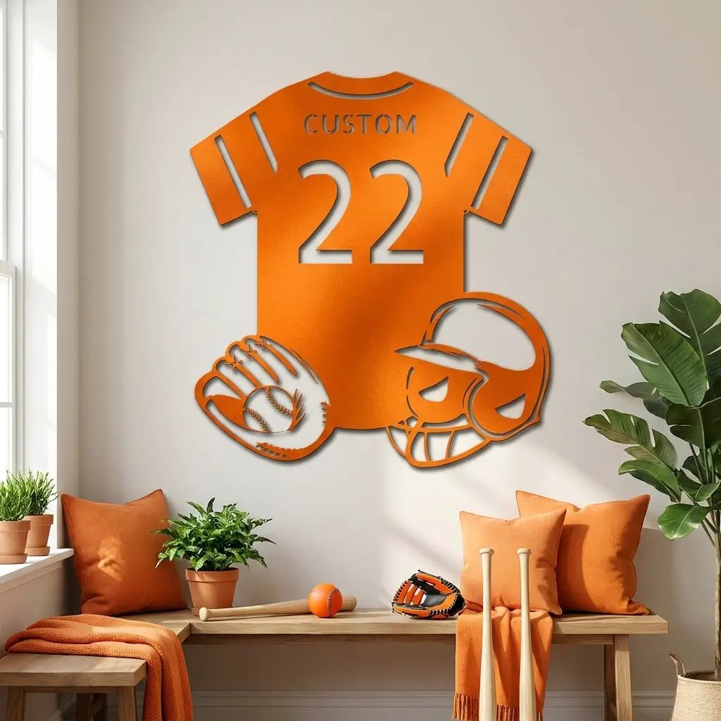 Baseball Gear Custom Name and Jersey Number Metal Wall Sign