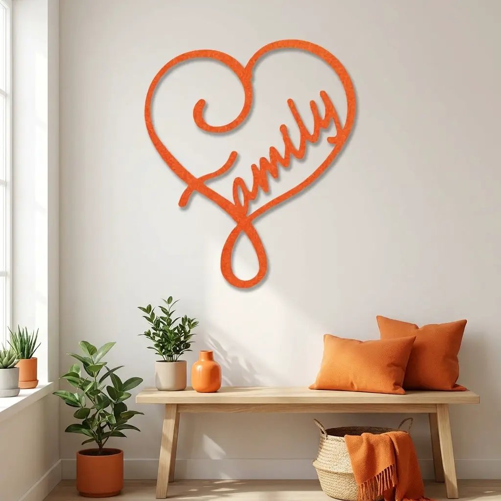 Family Name Heart Metal Wall Art Sign – Custom Steel Family Love Monogram – Laser Cut Amish Crafted Metal Home Decor