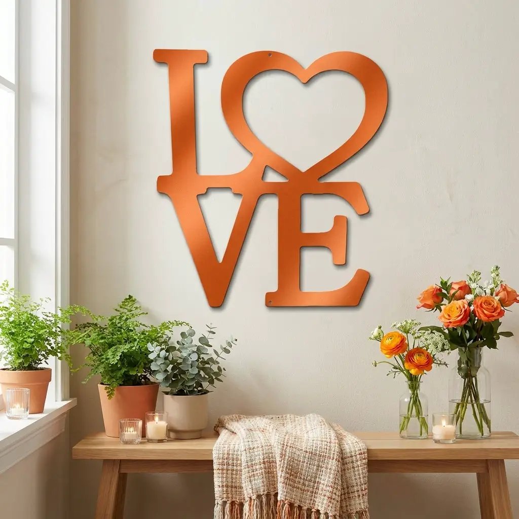 LOVE Metal Wall Art Sign with Heart – Romantic Steel Wall Decor – Wedding Anniversary Gift – Modern Farmhouse Decor