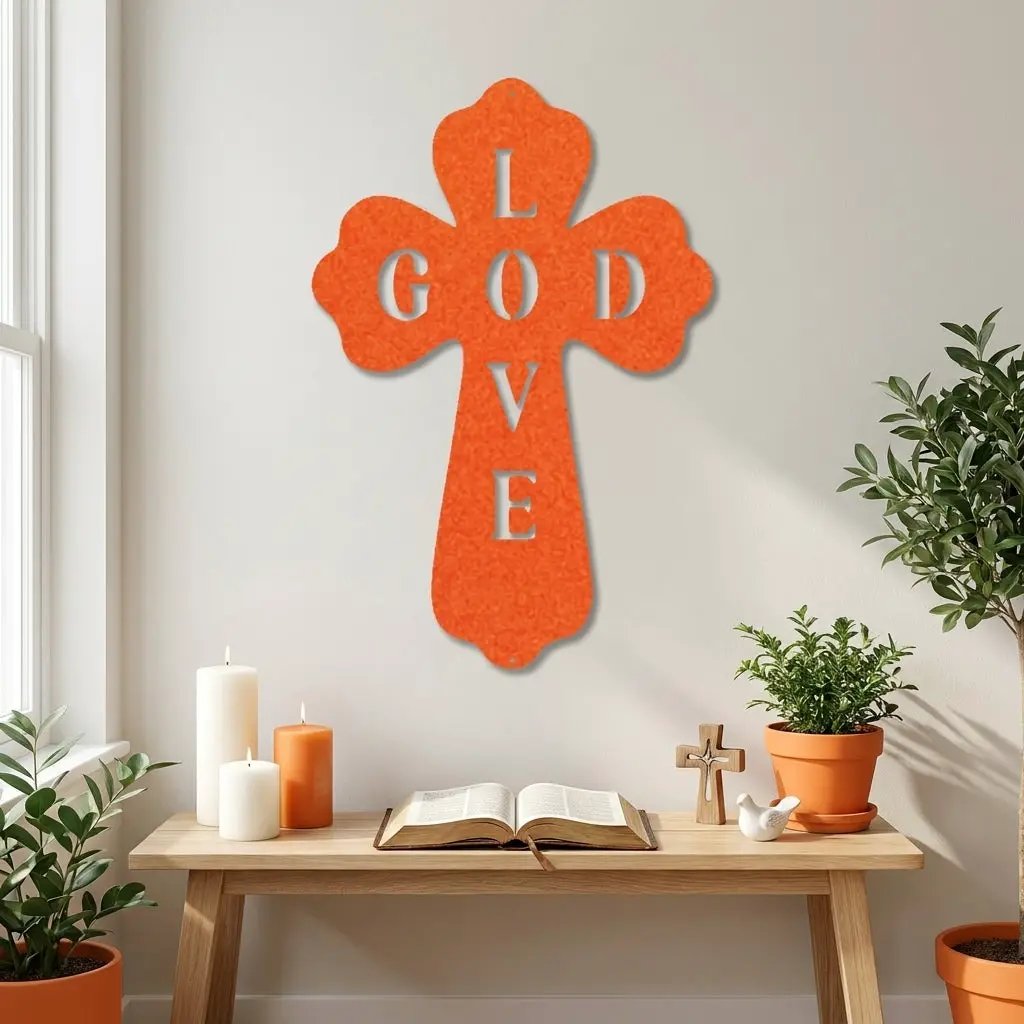 God Love Cross Metal Wall Art – Christian Wall Decor – Religious Cross Sign – Faith Home Decor – Bible Verse Style Wall Art