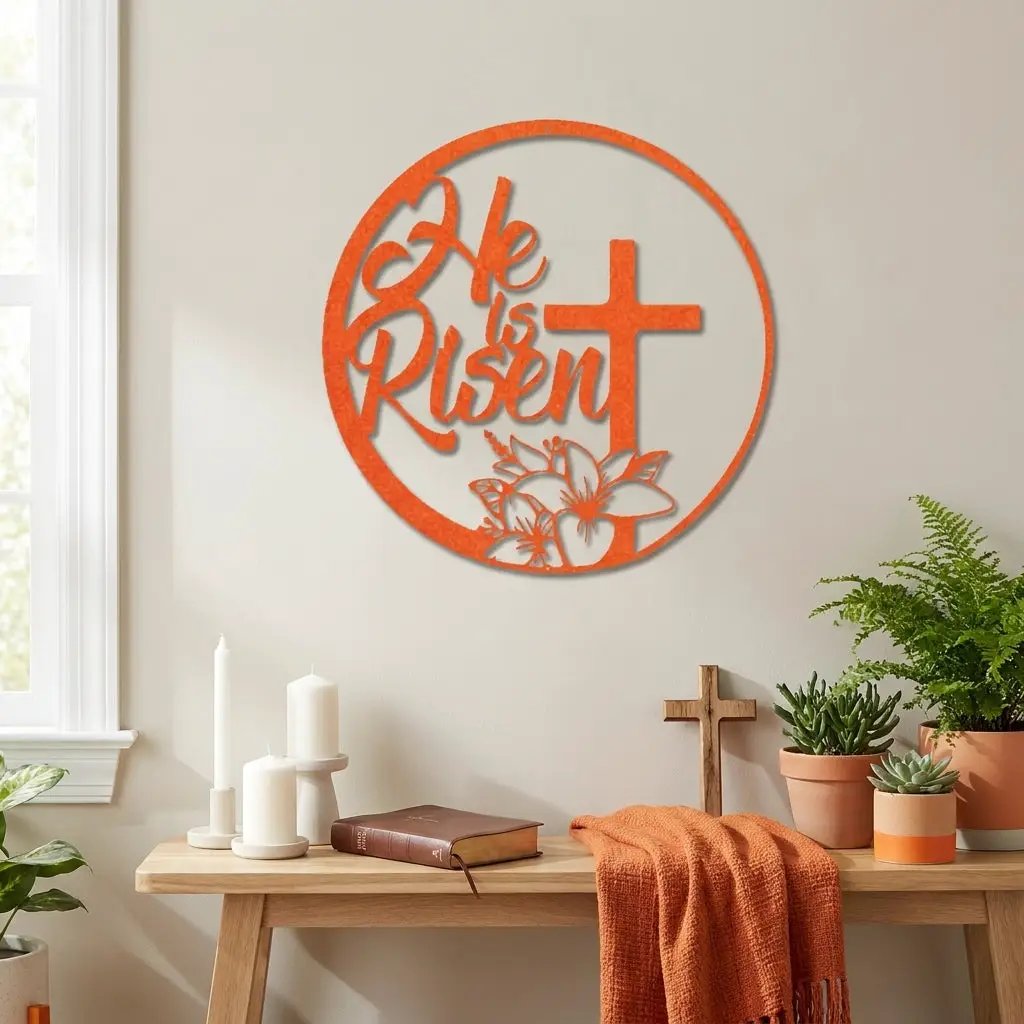 Easter Cross Metal Wall Sign – Christian Home Decor – He Is Risen