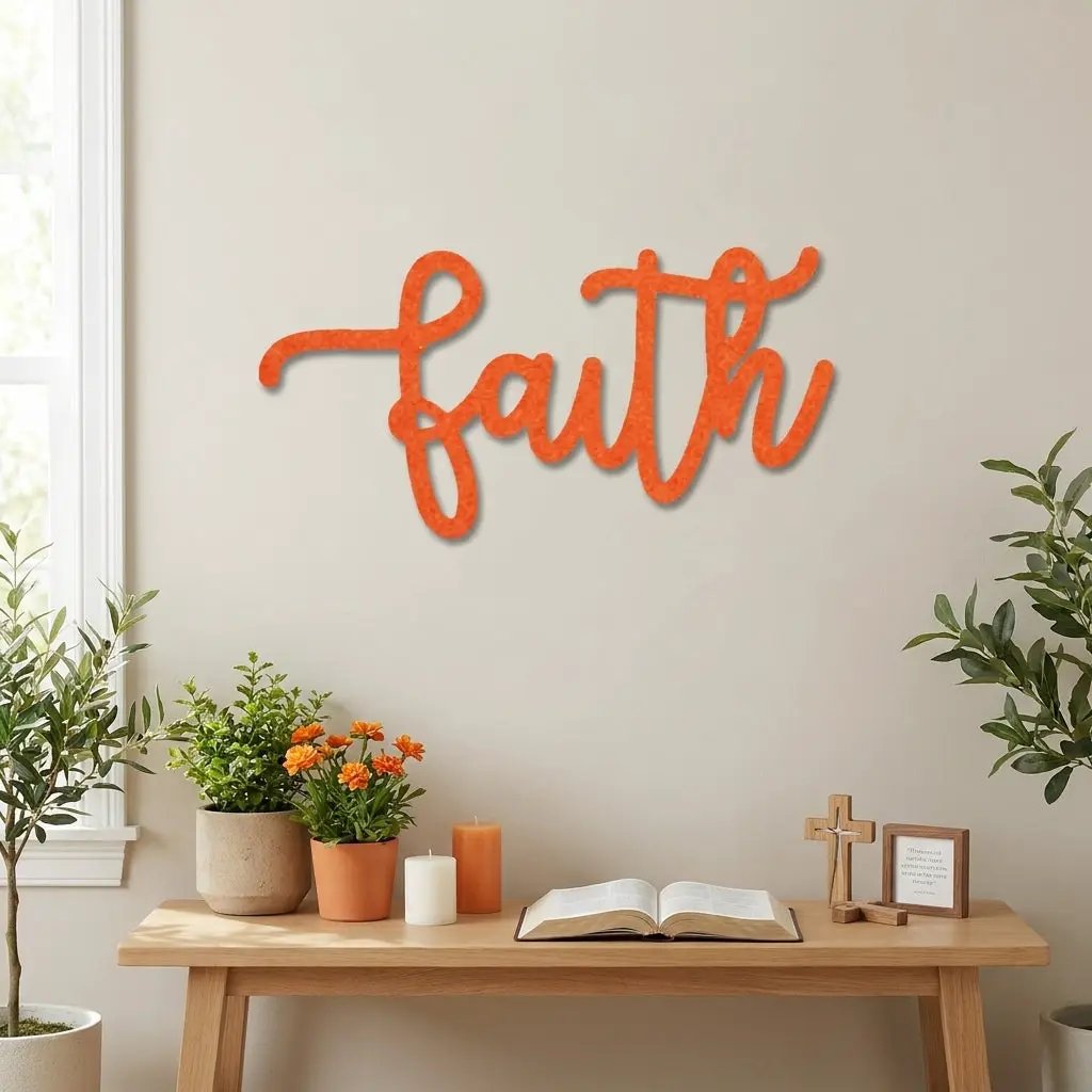 Faith Script Metal Wall Art – Christian Home Decor – Inspirational Metal Sign – Minimalist Religious Wall Decor