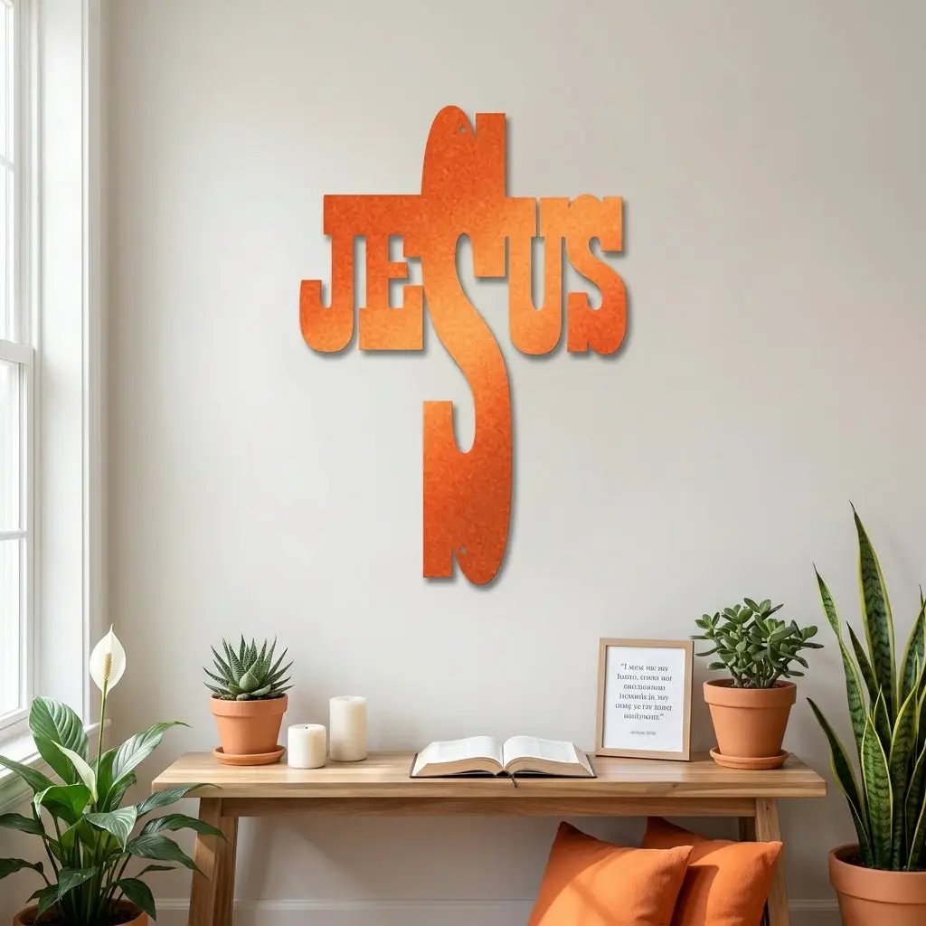 Jesus Cross Metal Wall Art | Christian Religious Decor | Inspirational Faith Wall Hanging