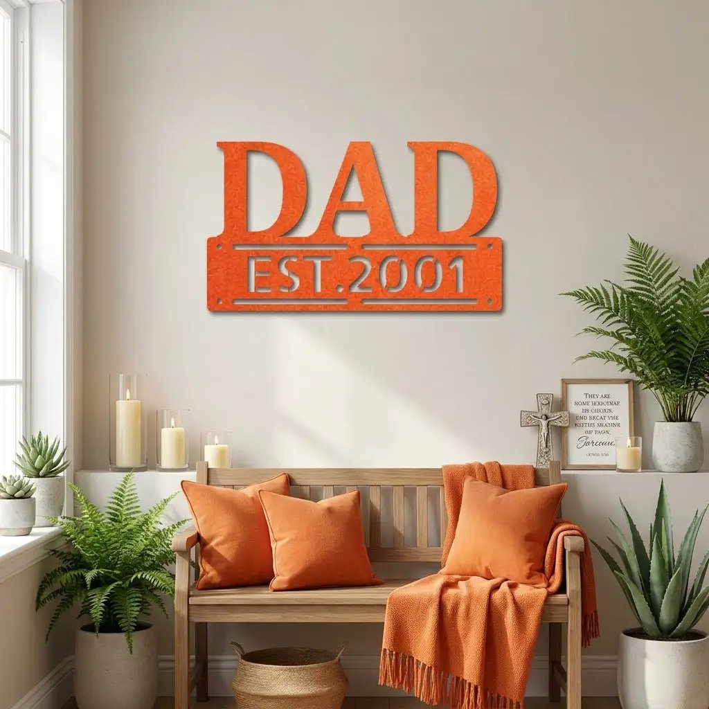 Personalized Dad Metal Wall Art | Custom Established Sign for Father | Rustic Family Name Decor