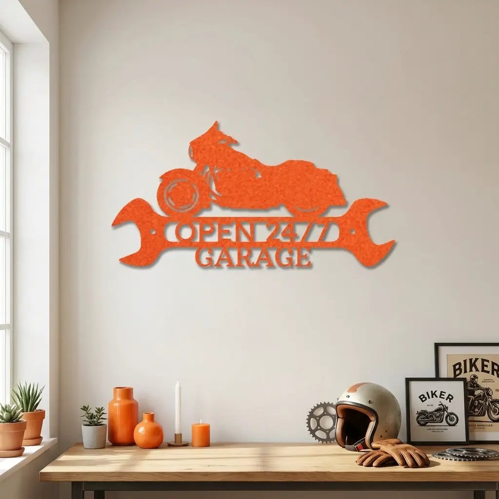 Personalized Motorcycle Garage Metal Sign – Biker Gift – Custom Name Metal Sign – Man Cave Decor – Garage Sign