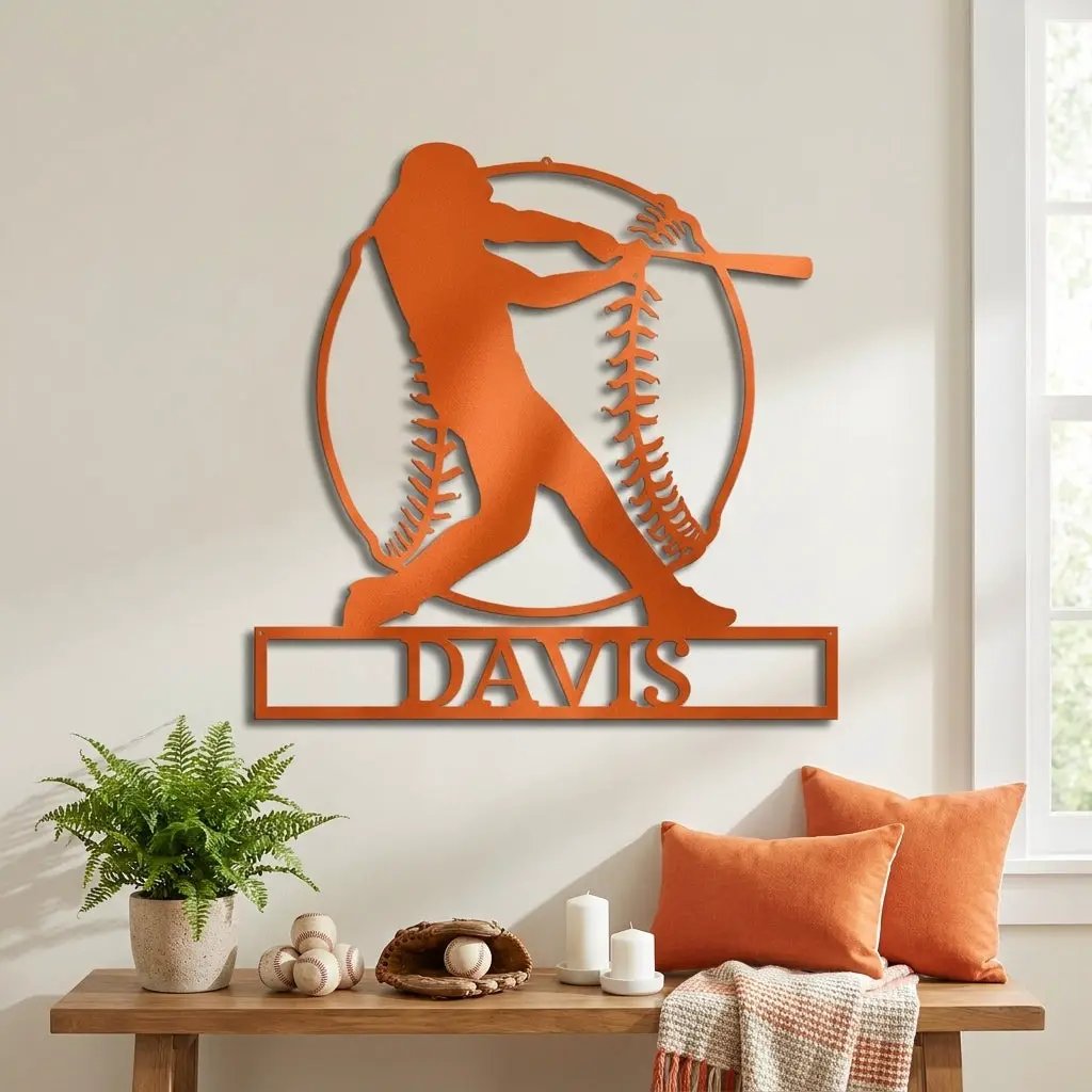 Personalized Baseball Metal Wall Art, Custom Name Baseball Player Sign, Sports Decor for Boys Room, Baseball Gift, Team Player Wall Decor