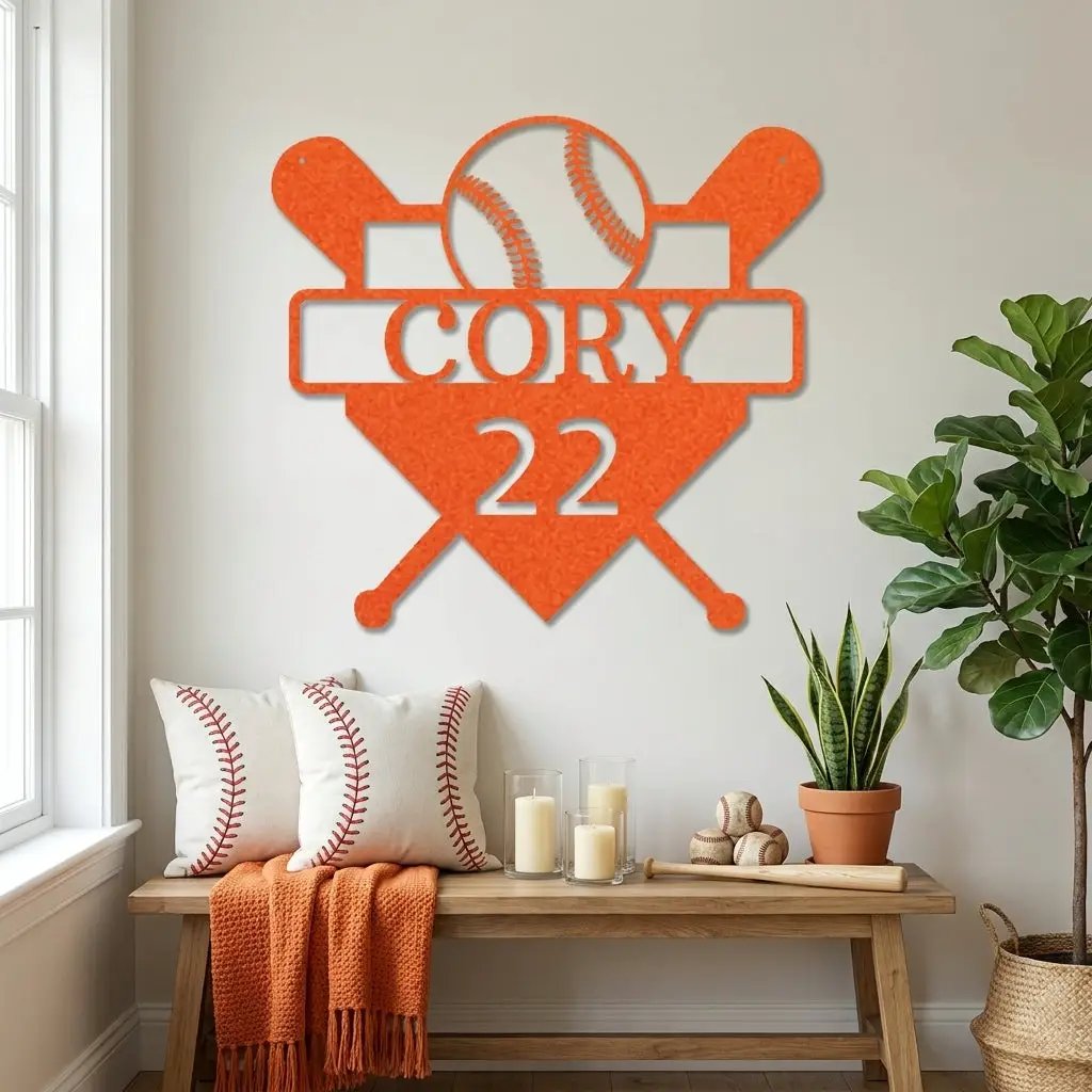 Baseball Home Plate Custom Name Metal Art Wall Sign