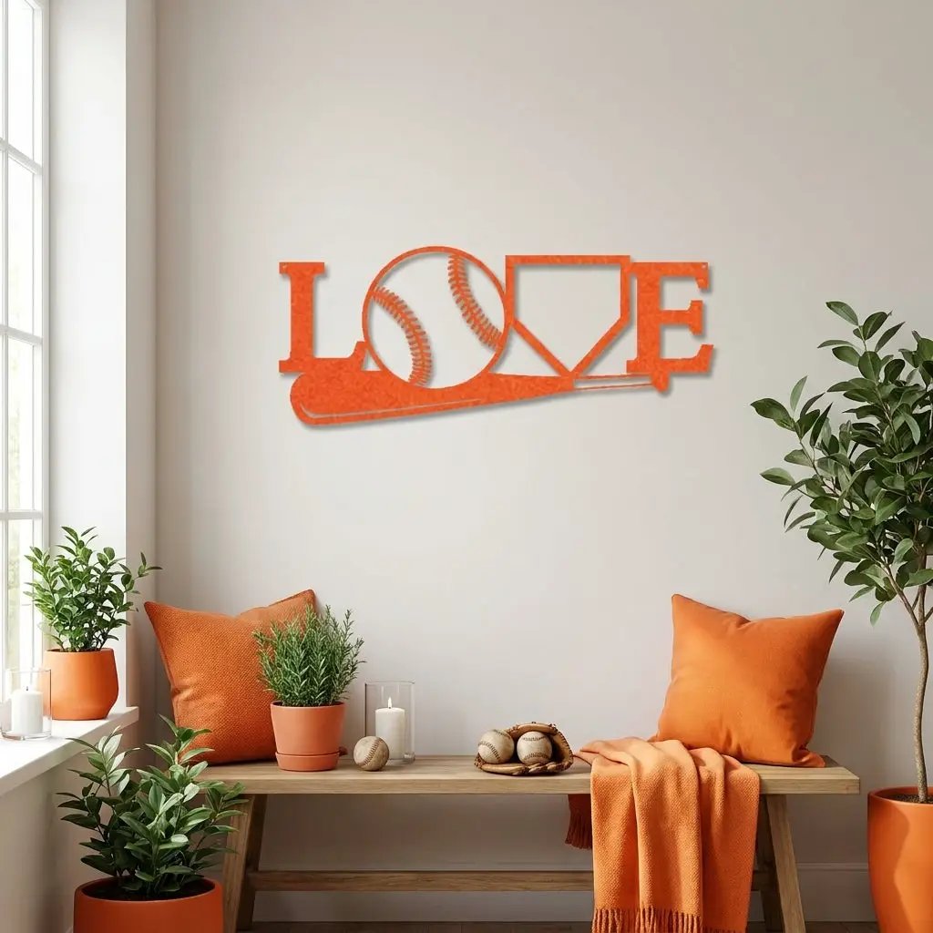 Baseball Love Metal Wall Art – Baseball Heart Sign – Sports Wall Decor – Gift for Baseball Lovers