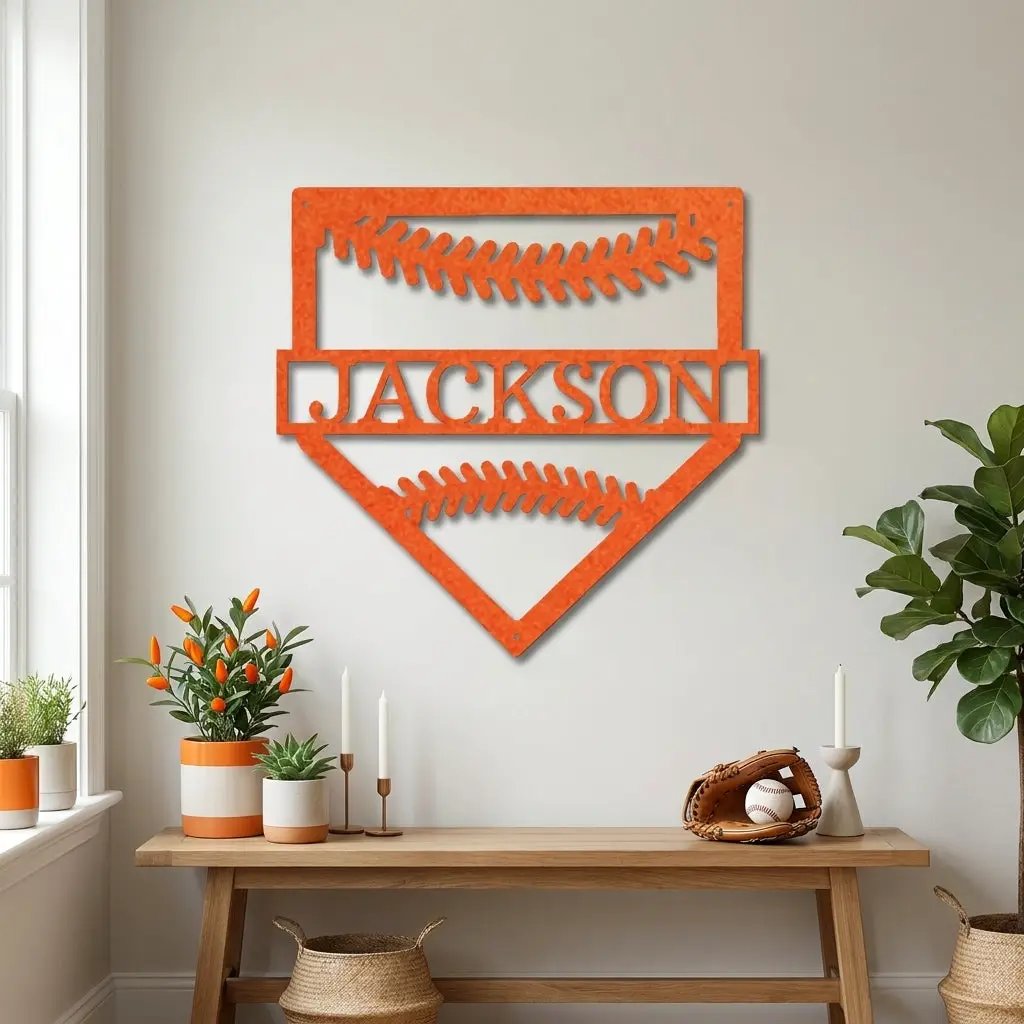 Personalized Baseball Home Plate Metal Wall Art – Custom Name Baseball Sign – Player Gift – Baseball Room Decor – Sports Wall Art