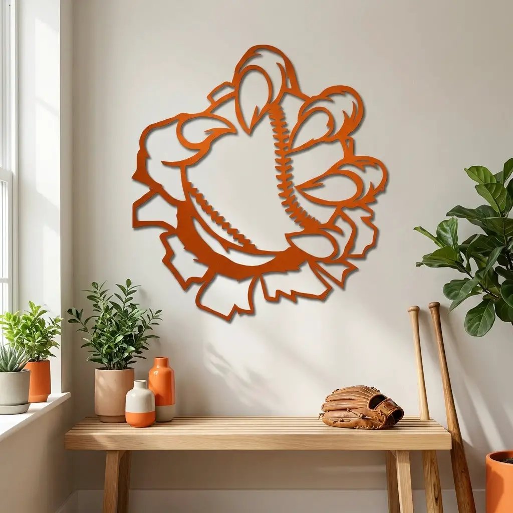 Baseball Monster Claw Metal Art Wall Sign