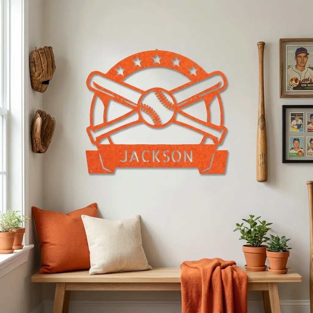 Personalized Baseball Metal Wall Art – Custom Name Baseball Sign – Baseball Bat & Ball Decor – Coach Gift – Sports Wall Art