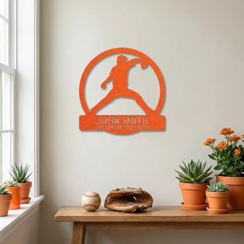 Personalized Baseball Player Metal Sign, Custom Name Baseball Wall Art, Baseball Gift for Player, Sports Decor, Coach Gift
