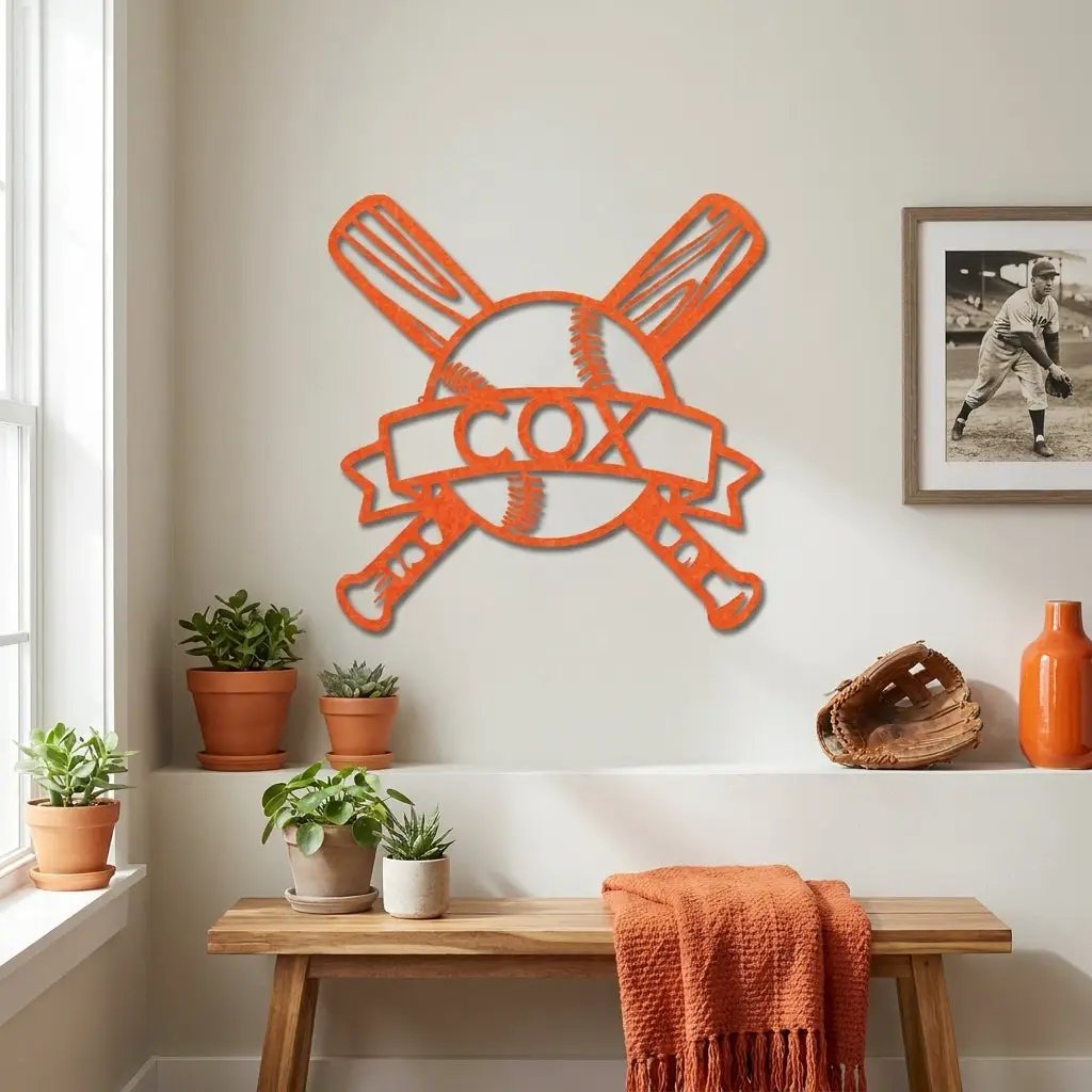 Personalized Baseball Metal Wall Art – Custom Team, Player, or Family Name Sign