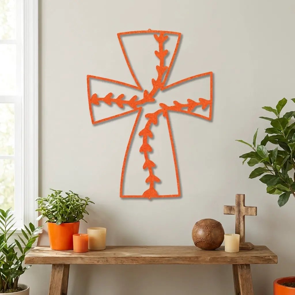 Faith Baseball Cross Metal Wall Art | Christian Baseball Decor | Baseball Stitch Cross Sign for Players & Fans