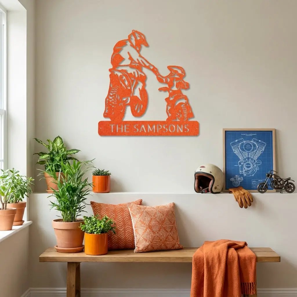 Father and Son Motocross Personalized Name Indoor Outdoor Steel Wall Sign Metal Art
