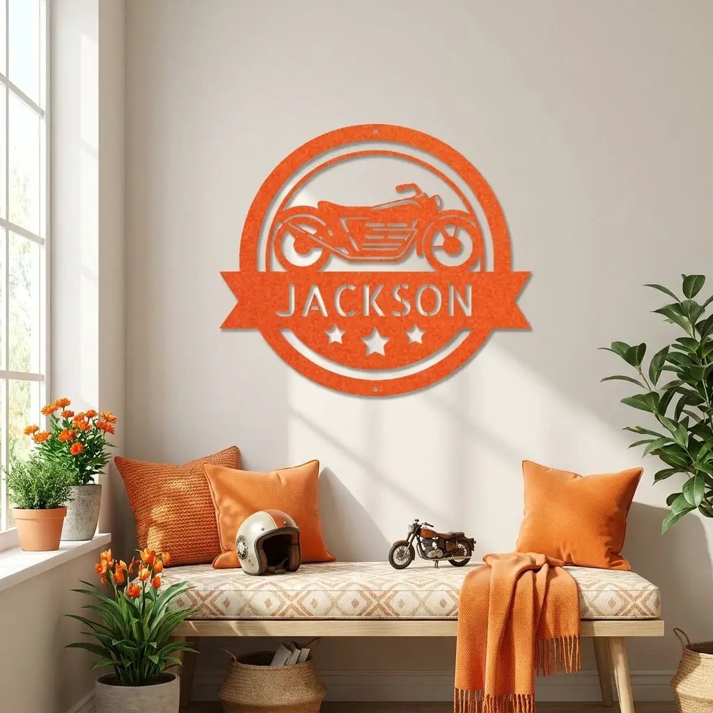 Personalized Motorcycle Metal Sign – Custom Biker Name Sign – Garage Wall Decor