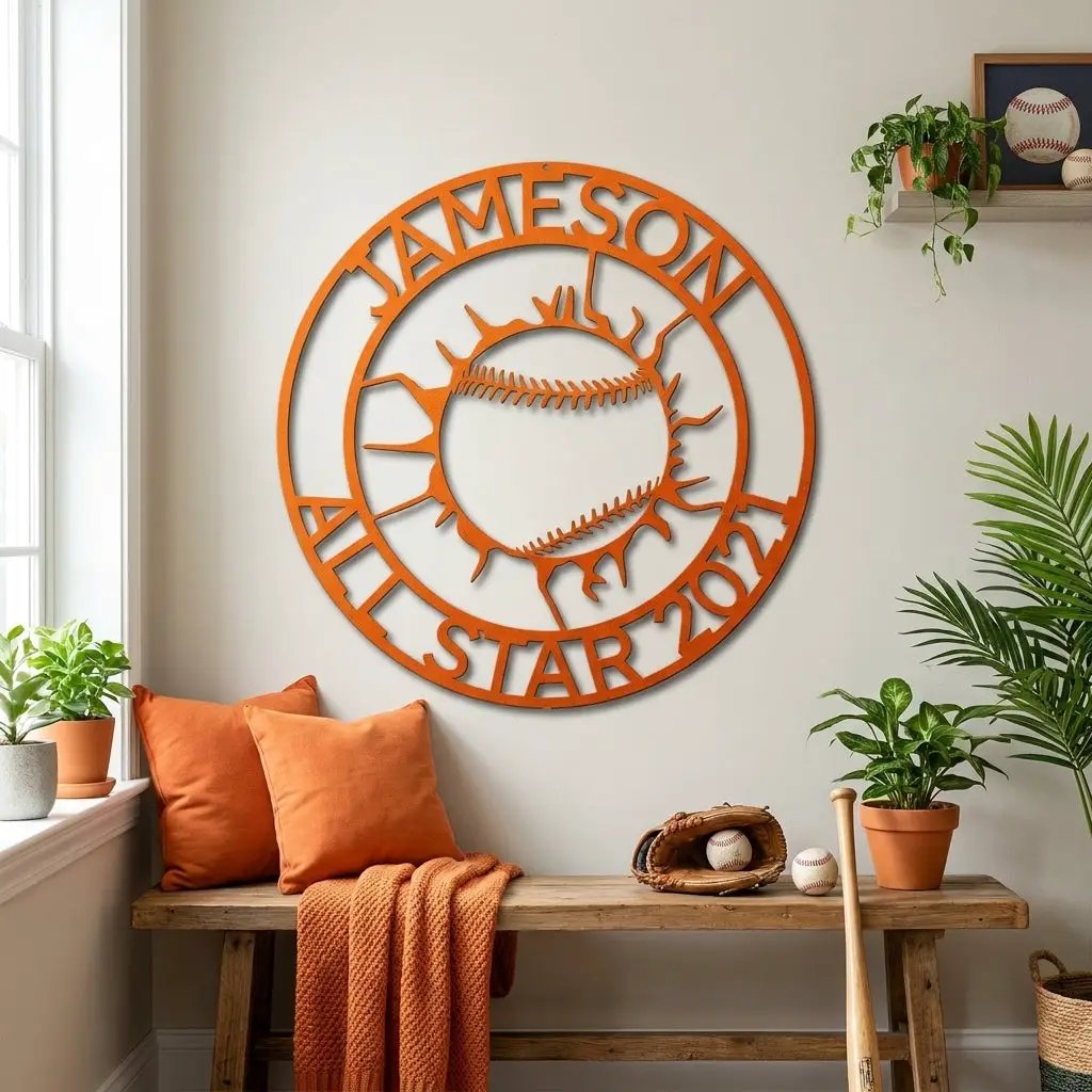 Personalized Baseball Metal Wall Art with Name, Custom Baseball Sign, Boys Room Decor, Sports Wall Art, Baseball Player Gift Idea