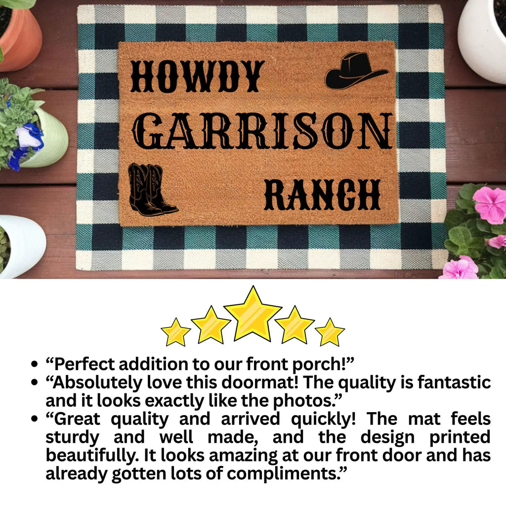 Personalized Ranch Doormat, Western Cowboy Welcome Mat, Custom Family Name Doormat, Rustic Farmhouse Entry Rug, Country Porch Decor