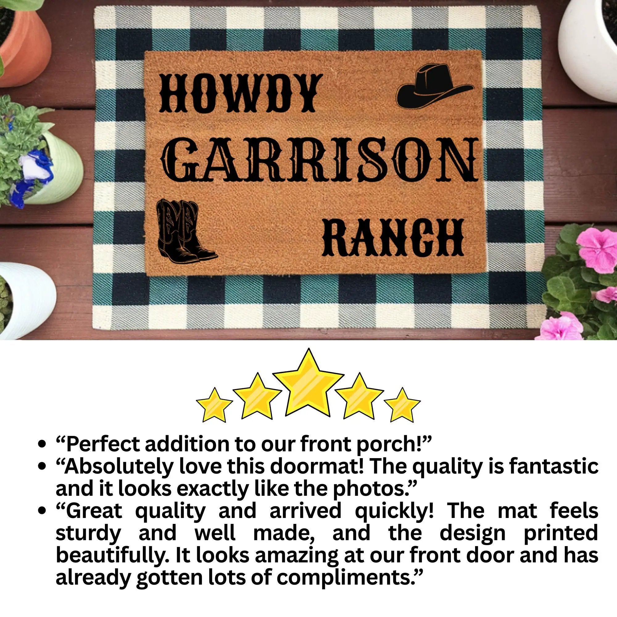 Personalized Ranch Doormat, Western Cowboy Welcome Mat, Custom Family Name Doormat, Rustic Farmhouse Entry Rug, Country Porch Decor