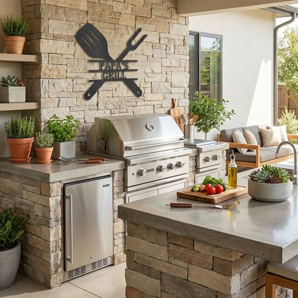 Personalized Grill Metal Wall Art – Custom BBQ Sign – Outdoor Kitchen Decor – Gift for Dad, Grandpa, BBQ Lover