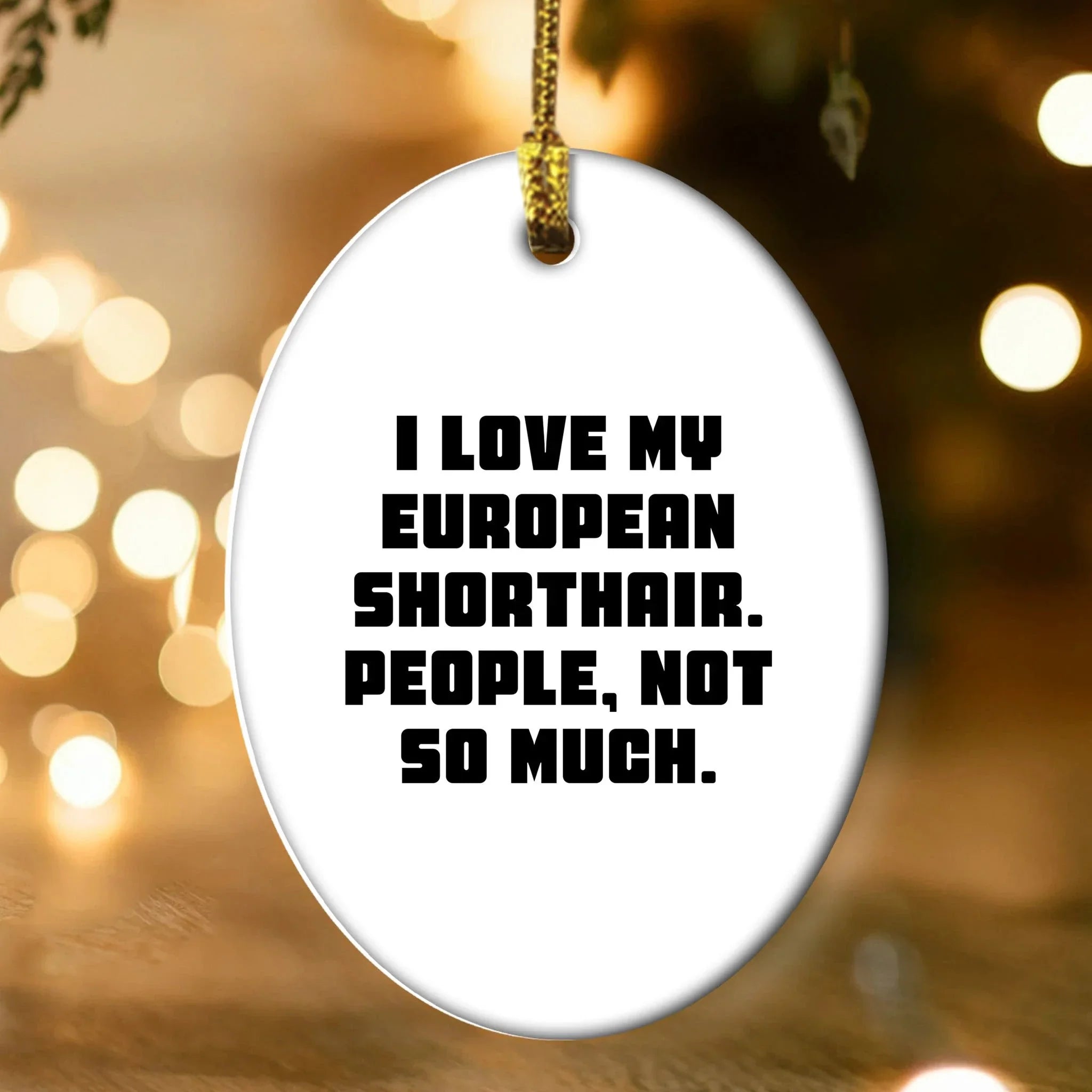 European Shorthair Cat Lover's Humorous Gift, 'I Love My European Shorthair. People, Not So Much.' Oval Ornament for Christmas