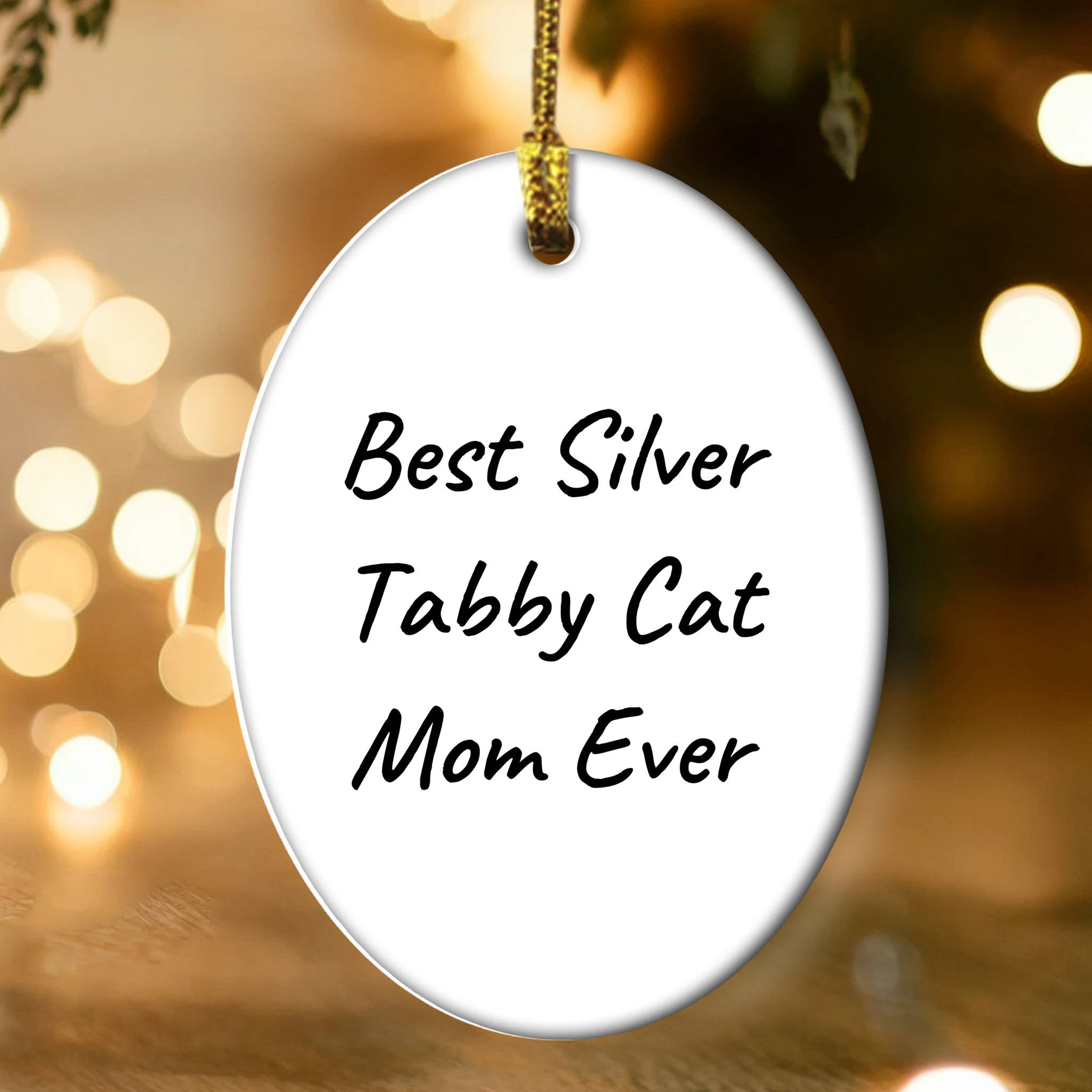 Funny Silver Tabby Cat Mom Gifts from Men to Women Oval Christmas Ornaments for Home Decor