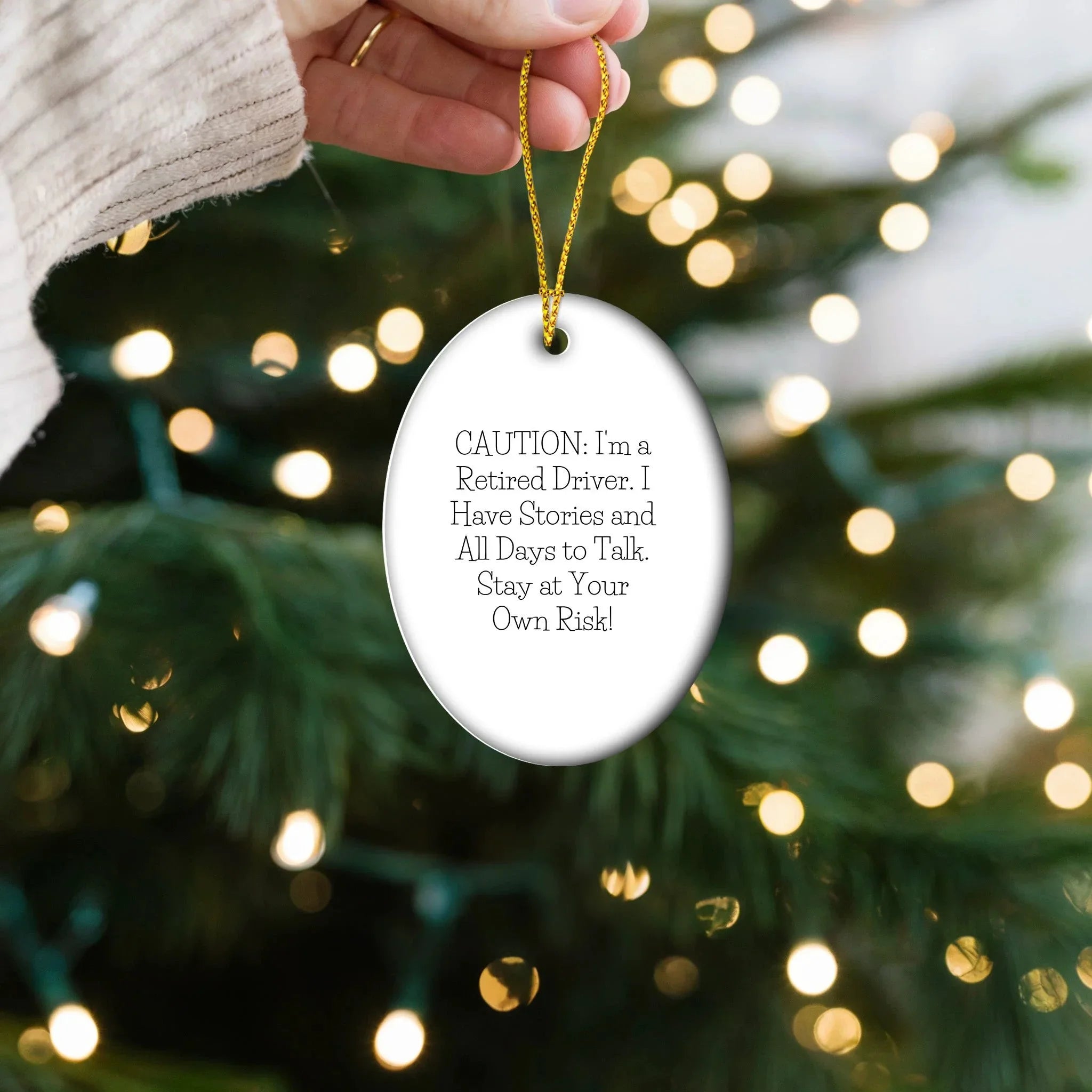 Funny Driver Gifts from Men - Oval Ornament with Caution Quote, Unique Christmas Decorations for Driver's Office, Desk, or Wall