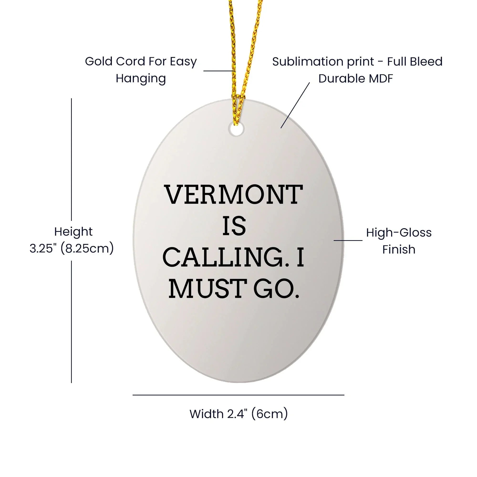 Vermont Oval Ornament, Vermont Is Calling, Christmas Unique Decor