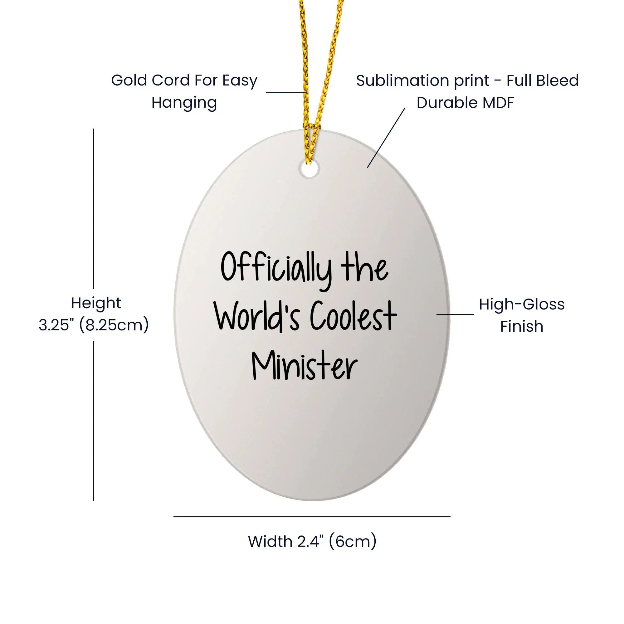 Funny 'Officially The World's Coolest Minister' Oval Ornament Gifts from Men to Minister Friends for Christmas Unique Gifts