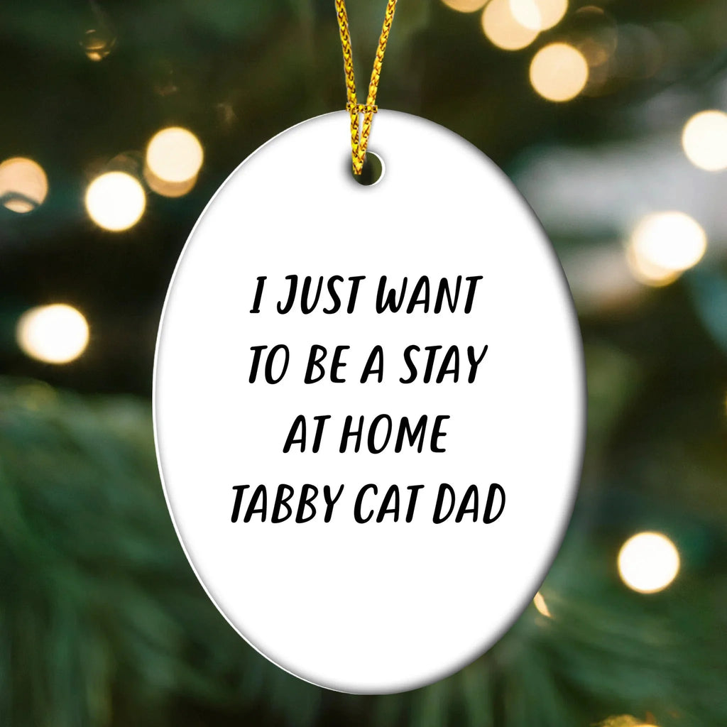 Tabby Cat Dad Oval Christmas Tree Ornament - I Just Want To Be A Stay At Home Tabby Cat Dad