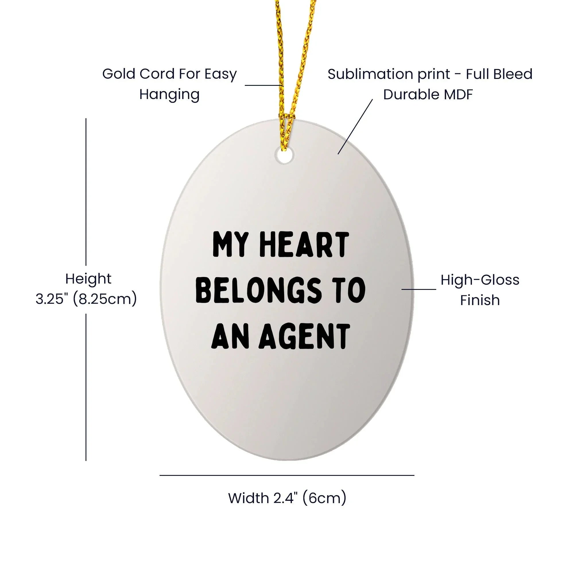 Funny Agent Gifts - My Heart Belongs To An Agent Oval Ornament, Perfect for Christmas Unique Gifts from Friends or Family