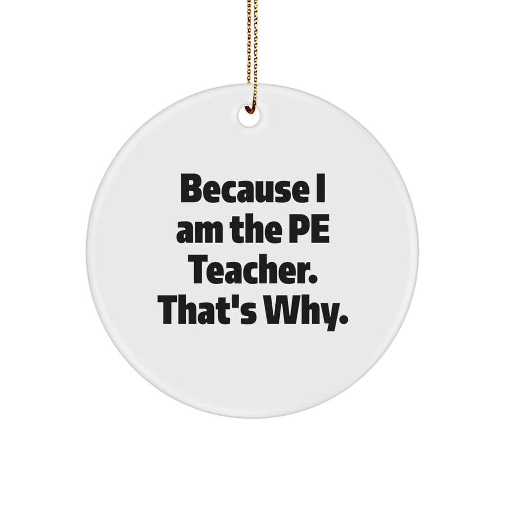 PE Teacher Gifts, Funny Circle Ornament, Because I Am The Pe Teacher. That's Why., Christmas Unique Gifts from Family to PE Teacher
