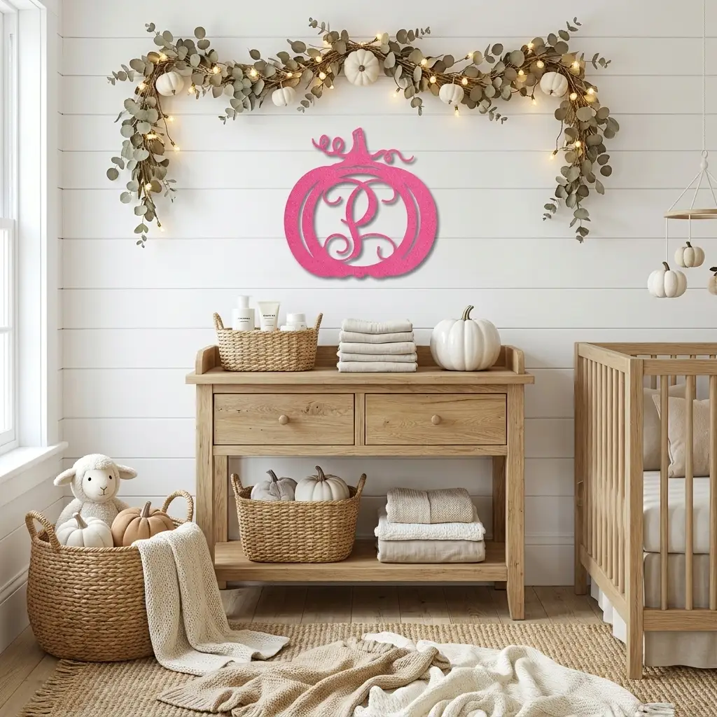 Pumpkin Custom Family Name Initial Monogram Indoor Outdoor Steel Wall Sign