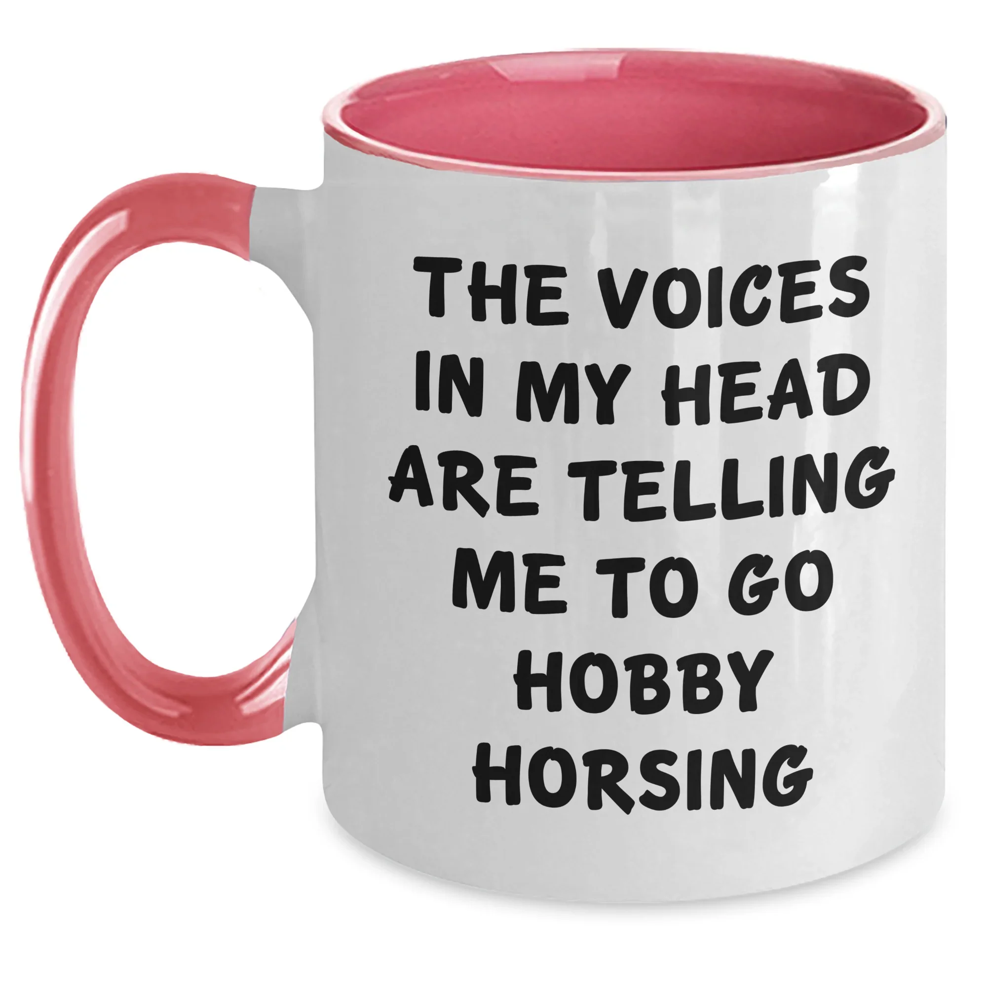 Funny Hobby Horsing Gifts for Men from Family - The Voices In My Head Are Telling Me To Go Hobby Horsing Two Tone Coffee Mug for Father's Day