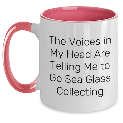 Funny Sea Glass Collecting Gifts for Men - Two Tone Coffee Mug 'The Voices In My Head Are Telling Me To Go Sea Glass Collecting' - Gifts from Family, Friends, Coworkers, or Dad on Father's Day - Main
