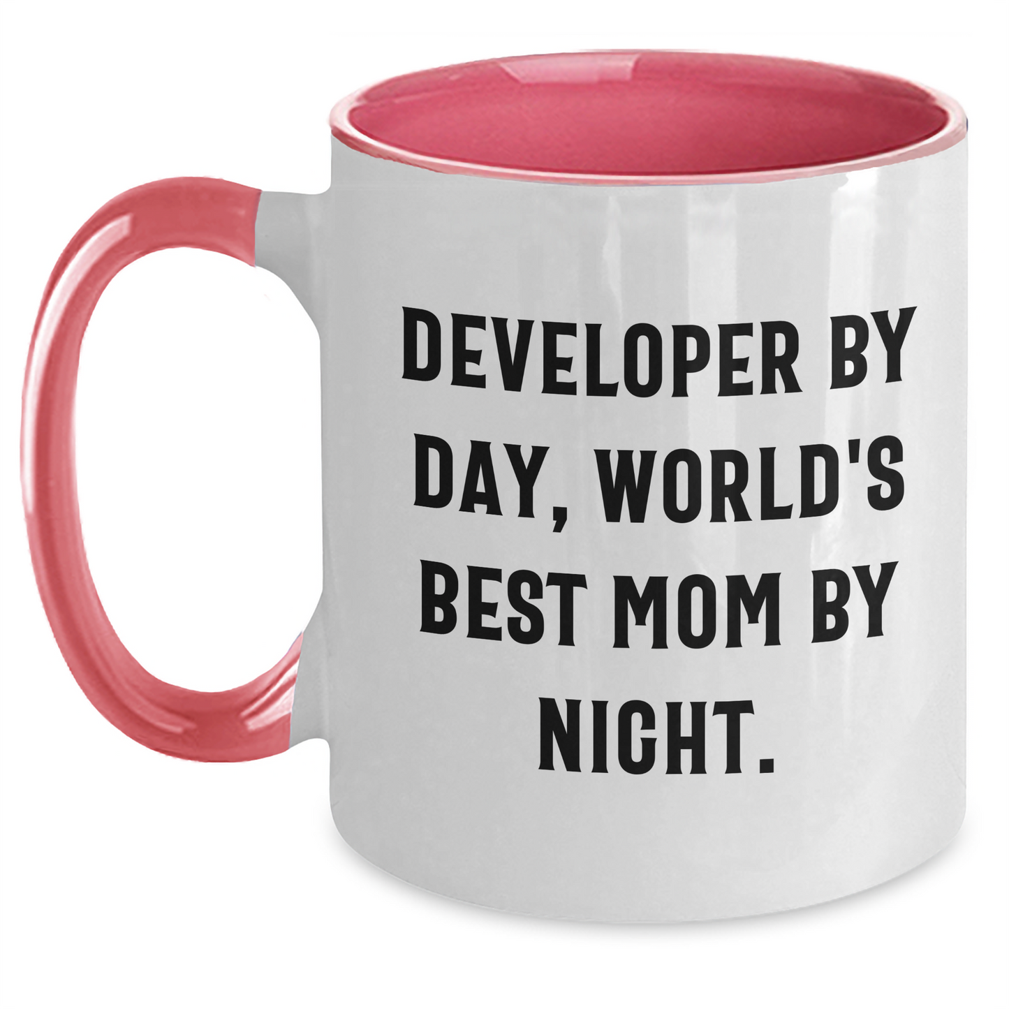 Funny Developer Gifts from Mom - Two Tone Coffee Mug, Developer By Day, World's Best Mom By Night., Graduation Unique Gifts for Developers, Friends, Family - Main