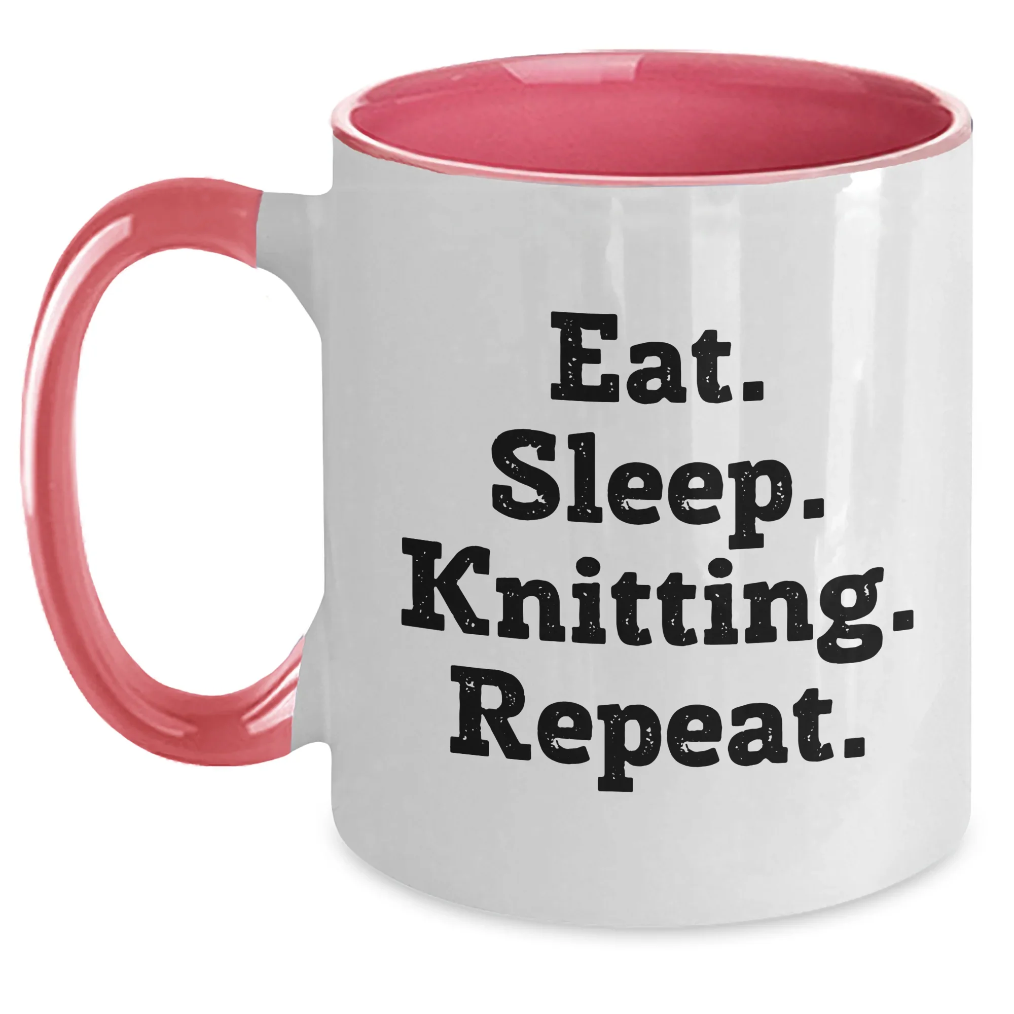 Funny Knitting Gifts from Mom, Dad, or Friends - Two Tone Coffee Mug for Knitting Enthusiasts, Eat. Sleep. Knitting. Repeat., Father's Day Unique Gifts for Him