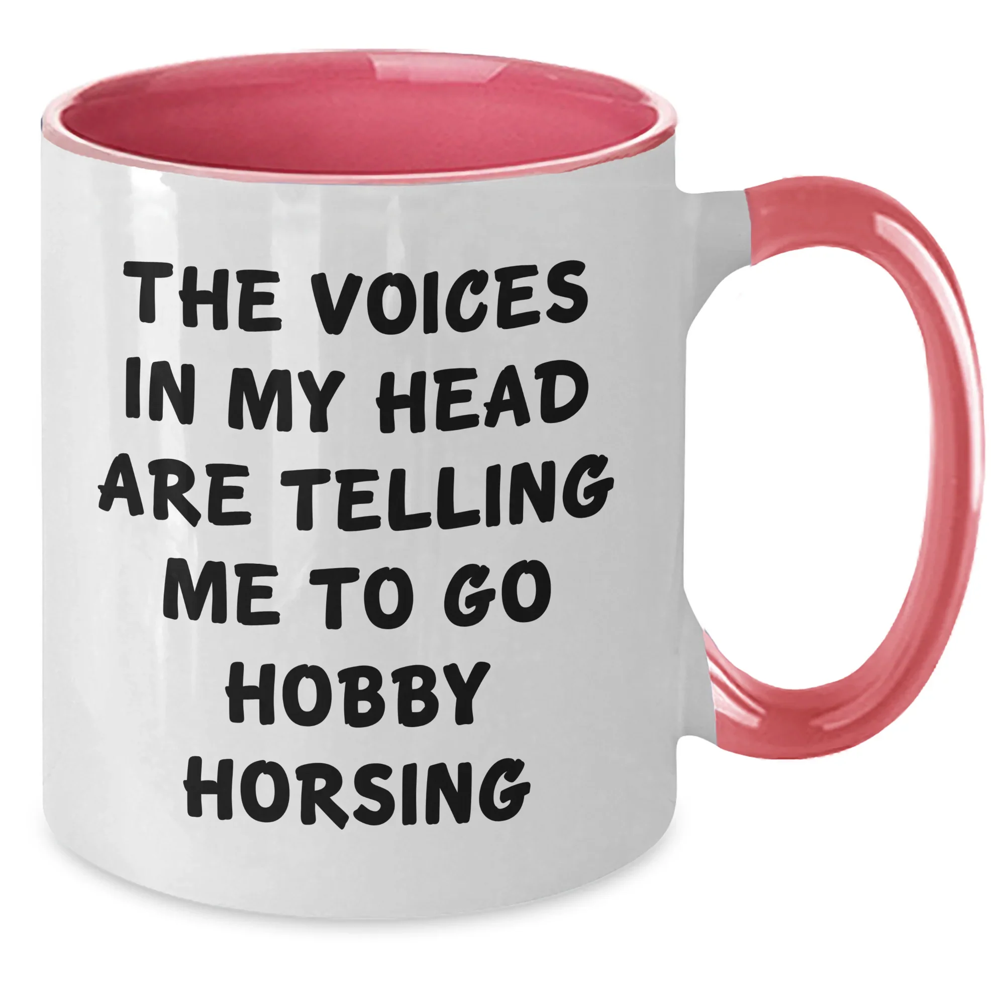 Funny Hobby Horsing Gifts for Men from Family - The Voices In My Head Are Telling Me To Go Hobby Horsing Two Tone Coffee Mug for Father's Day