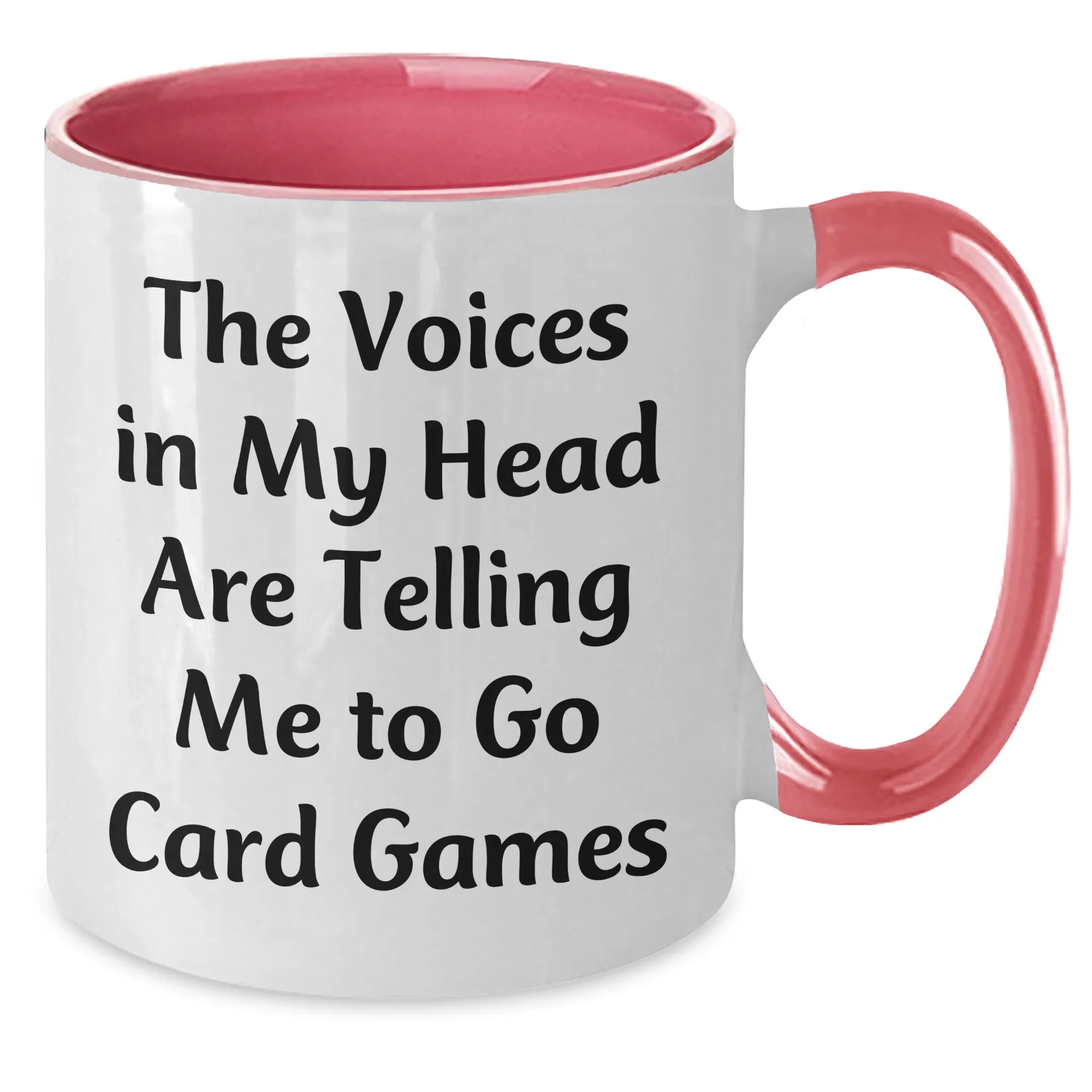 Funny Card Games Enthusiast Gifts from Friends - Unique Two Tone Coffee Mug for Dad's Card Games Night, Funny Quote: 'The Voices In My Head Are Telling Me To Go Card Games'